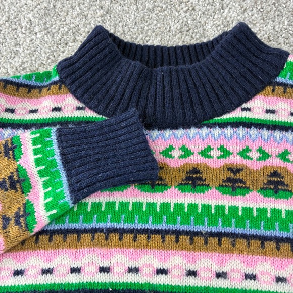 J Crew Fair Isle Mock Neck Sweater Colorful Knit Wool Blend Pullover Womens XL - Picture 1 of 11